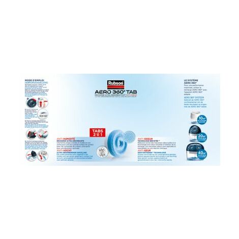 Rubson AERO 360°, 4 Recharges de 450 g en tabs neutres pour absorbeur d'humidité, recharges pour déshumidificateurs AERO 360° ultra absorbantes et anti odeurs