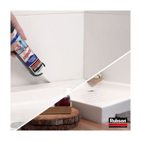 Rubson Mastic Bain & Cuisine Séchage Rapide transparent, Joint silicone longue durée résistant aux moisissures, Mastic sanitaire étanche facile d'utilisation séchage en 2h, Cartouche de 280 ml