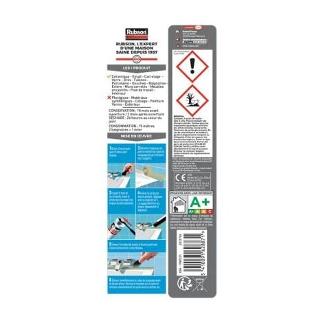 Rubson Mastic Bain & Cuisine Pure Silicone Anti-Moisissures Transparent, mastic sanitaire à base de silicone, mastic étanche renforcé en antifongique, Cartouche de 280 ml