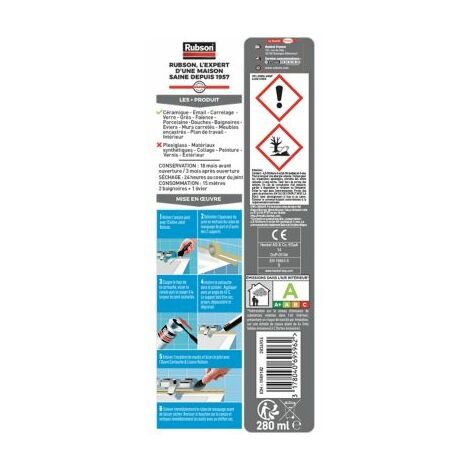 Rubson Mastic Bain & Cuisine Couleur Sable, Joint silicone multi-matériaux renforcé en antifongiques, mastic sanitaire coloré, souple & étanche, Cartouche de 280 ml