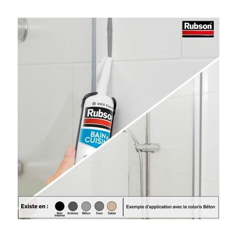 Rubson Mastic Bain & Cuisine Couleur Sable, Joint silicone multi-matériaux renforcé en antifongiques, mastic sanitaire coloré, souple & étanche, Cartouche de 280 ml