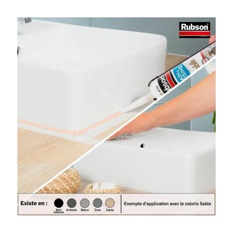 Rubson Mastic Bain & Cuisine Couleur Sable, Joint silicone multi-matériaux renforcé en antifongiques, mastic sanitaire coloré, souple & étanche, Cartouche de 280 ml
