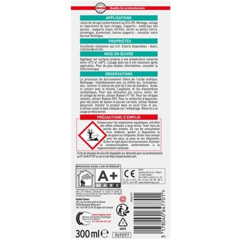 Rubson HP Mastic Vitrier à base de silcone acétique, certifié SNJF, Coloris Noir, Cartouche de 300ml
