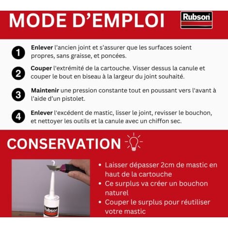 Rubson HP Mastic Vitrier à base de silcone acétique, certifié SNJF, Coloris Noir, Cartouche de 300ml