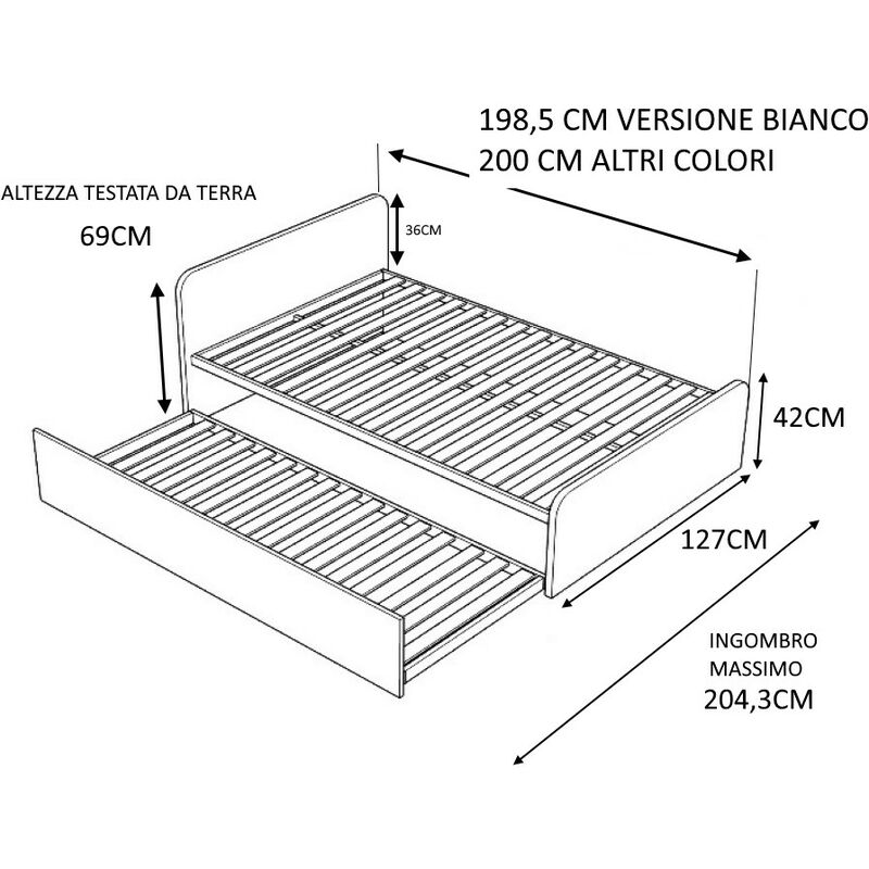 CUPIDO120R - Letto cameretta a cuore 120x190 con secondo letto