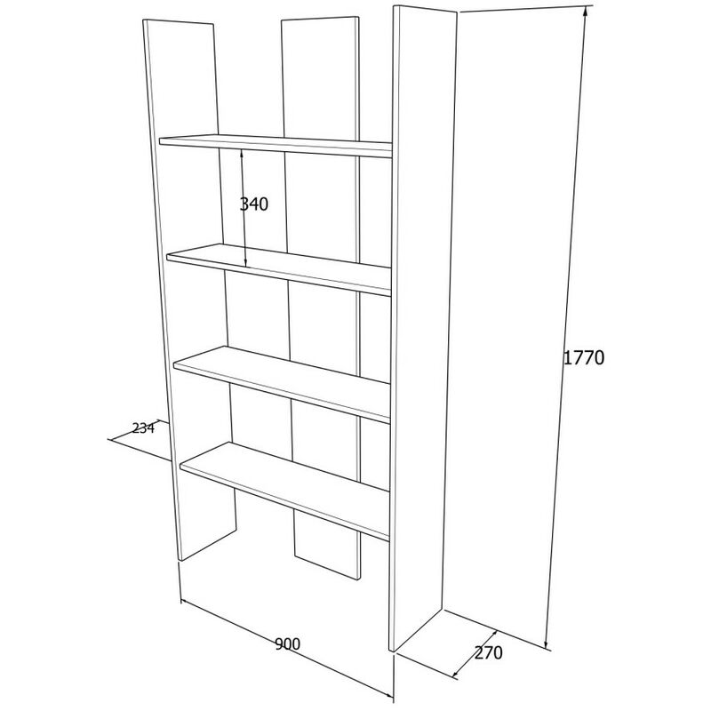 999 - Libreria cameretta o Soggiorno, Design Moderno Pulito ed Essenziale  177x90x27 - Rovere rock