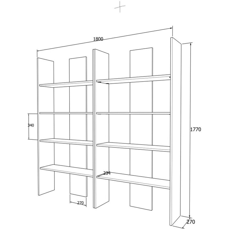 M999 - Libreria cameretta o Soggiorno, Design Moderno Pulito ed Essenziale  177x180x27 - Quercia