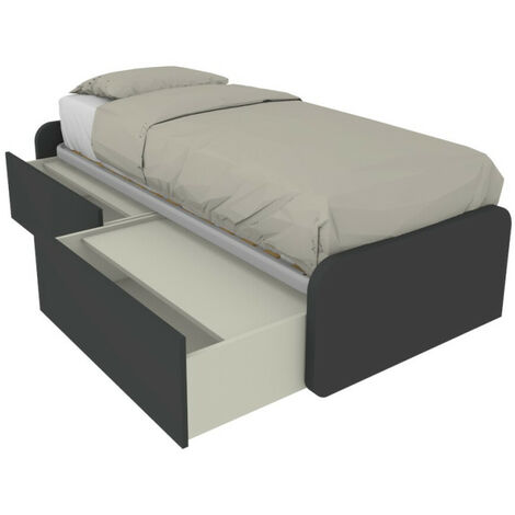 Letto singolo con cassetti 80x190 per cameretta - Design personalizzabile - Basalto (1/5)