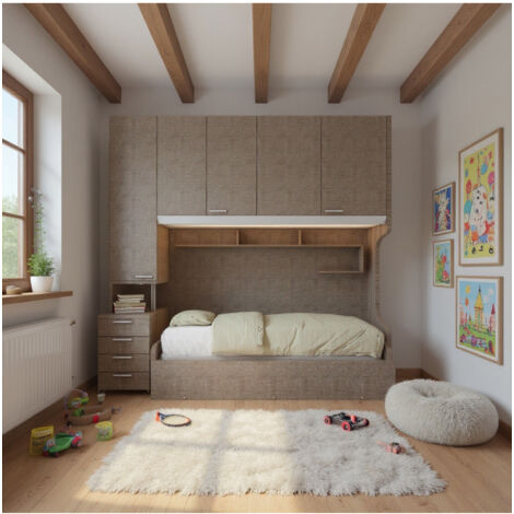 Cameretta a ponte con letto estraibile e spazio intelligente - Grigio fumo