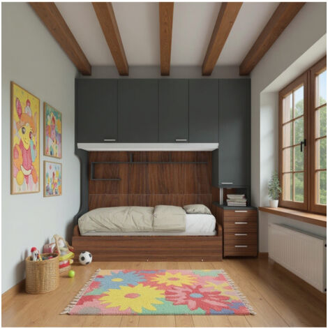 Cameretta a ponte con letto estraibile e spazio intelligente - Basalto e Noce