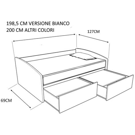 800C - Letto cameretta 120x190 1piazza e mezza con cassettoni