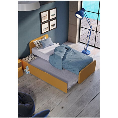 Letto singolo con letto estraibile, trasformabile in matrimoniale. Testate personalizzabili, reti in acciaio e doghe in faggio - Bianco
