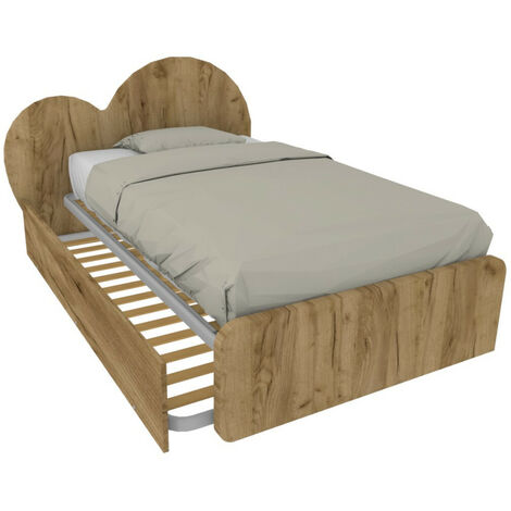 Letto a cuore 1 piazza e mezza con secondo letto estraibile - Perfetto per camerette - Quercia