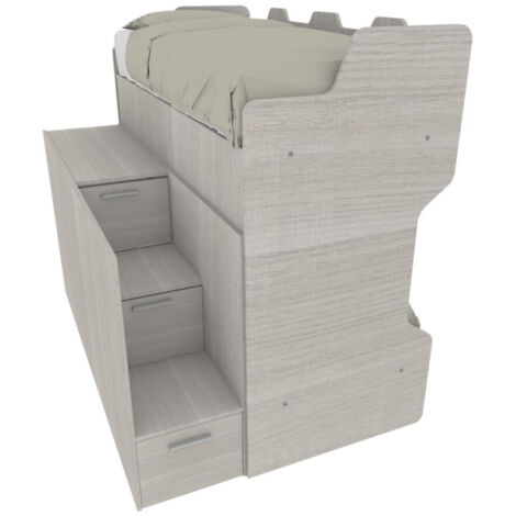 Letto a castello con scala contenitore e terzo letto estraibile - Cameretta salvaspazio - Rovere rock