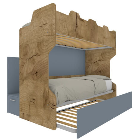 Gelukueub Letto a castello con scala ad angolo retto e scivolo, letto a casa con tetto e finestra, lettino con protezione anticaduta e griglia, telaio in pino, naturale+bianco (90x200cm