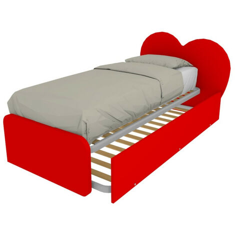 Letto singolo a cuore "Cupidor" con secondo letto estraibile - Rosso
