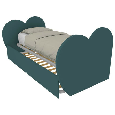 Letto singolo a cuore con secondo letto estraibile - Ideale per camerette - Olmo jerez scuro