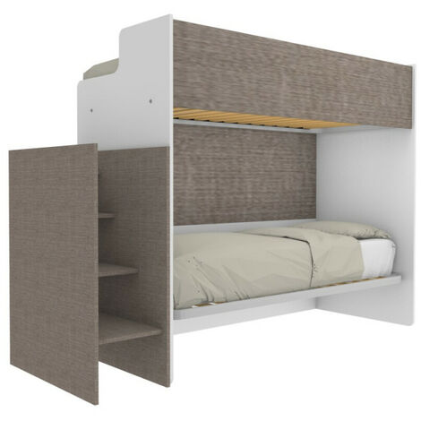 Letto a castello minimalista con terzo letto estraibile - Bianco e Fumo