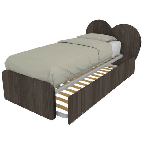 Letto singolo a cuore "Cupidor" con secondo letto estraibile - Olmo jerez scuro