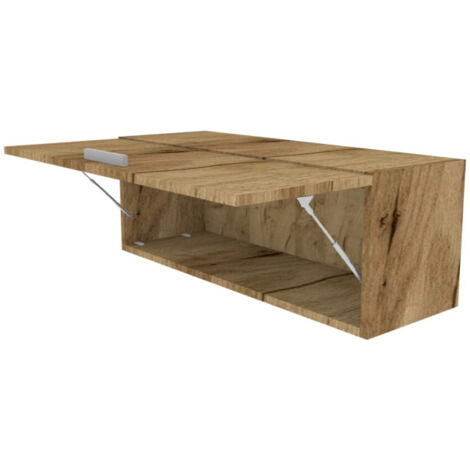 Libreria pensile moderna con anta a ribalta, L 90 cm - Montaggio rapido - Quercia