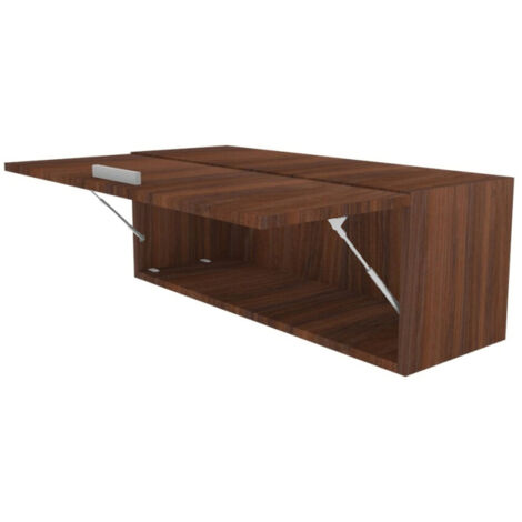 Libreria pensile moderna con anta a ribalta, L 90 cm - Montaggio rapido - Noce canaletto