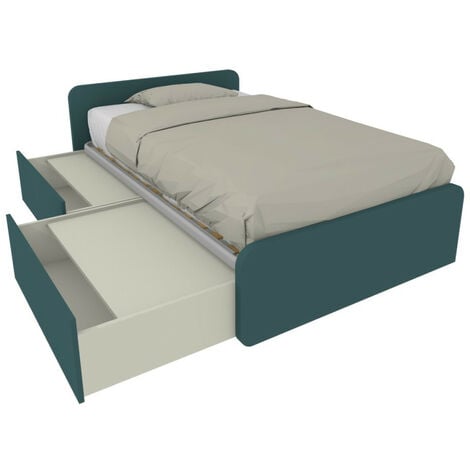 864C - Letto cameretta 120x190 1piazza e mezza con cassettoni estraibili e  testate personalizzabili.Rete inclusa - Verde