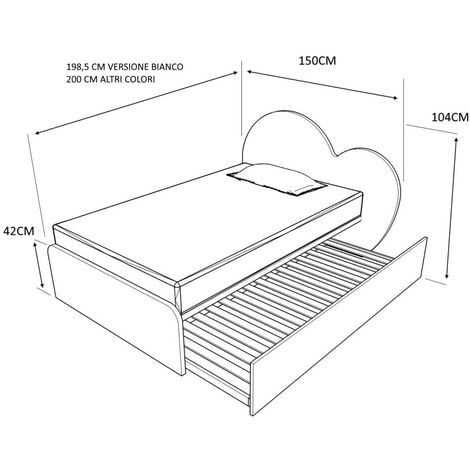 864C - Letto cameretta 120x190 1piazza e mezza con cassettoni estraibili e  testate personalizzabili.Rete inclusa