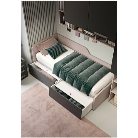 1064C - Letto singolo 80x190 con spalliera sagomata e cassettoni  indipendenti - Salvia