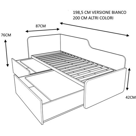 1064C - Letto singolo 80x190 con spalliera sagomata e cassettoni