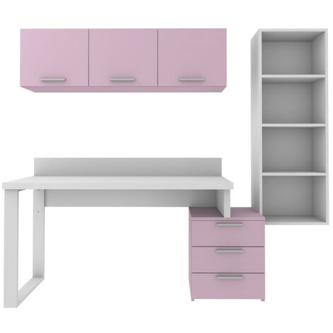 Angolo libreria design con cubotti e cassettiera - Soluzione moderna e salvaspazio - bianco e cipria