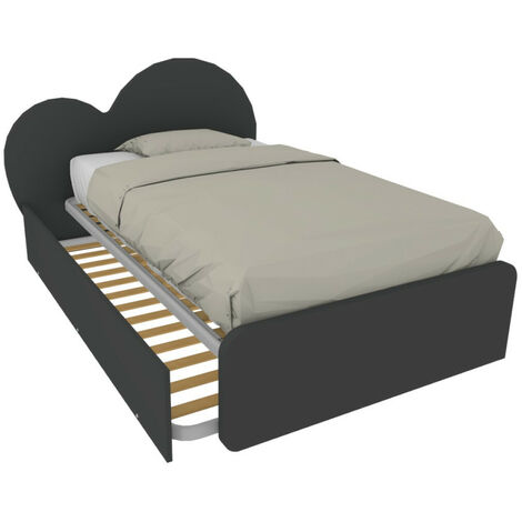 Letto a cuore 1 piazza e mezza con secondo letto estraibile - Perfetto per camerette - Basalto