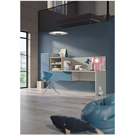 Angolo studio con scrivania parzialmente sospesa e libreria - Design moderno e personalizzabile - Bianco e Salvia