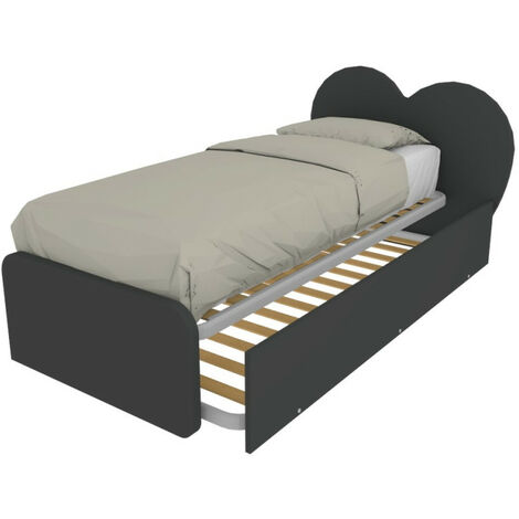 Letto singolo a cuore "Cupidor" con secondo letto estraibile - Basalto