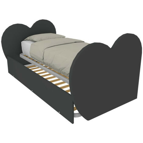 Letto singolo a cuore con secondo letto estraibile - Ideale per camerette - Basalto