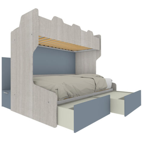 Letto a castello salvaspazio con scala contenitore - 1 Piazza e mezza + singolo - Rovere Rock e Avio (1/5)