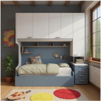 Cameretta a ponte con letto estraibile e spazio intelligente - Bianco e Avio