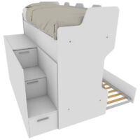 Letto a castello con scala contenitore e terzo letto estraibile - Cameretta salvaspazio - Bianco