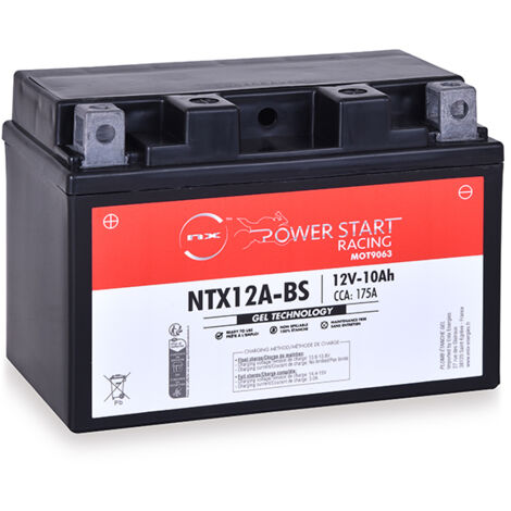 NX – Batterie moto Gel 12V 10Ah – Compatible YTX12A-BS / NTX12A-BS – Technologie gel pour performance accrue – Charge rapide recommandée