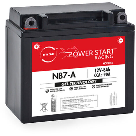 NX – Batterie moto Gel 12V 8Ah – Compatible YB7-A, NB7-A, 12N7-4B – Technologie gel pour performance optimale – Charge rapide recommandée