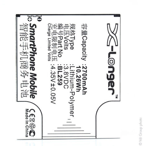 NX - Batterie téléphone, smartphone, GSM pour Lenovo 3.8V 2700mAh - BL259A6020A40 (1/5)