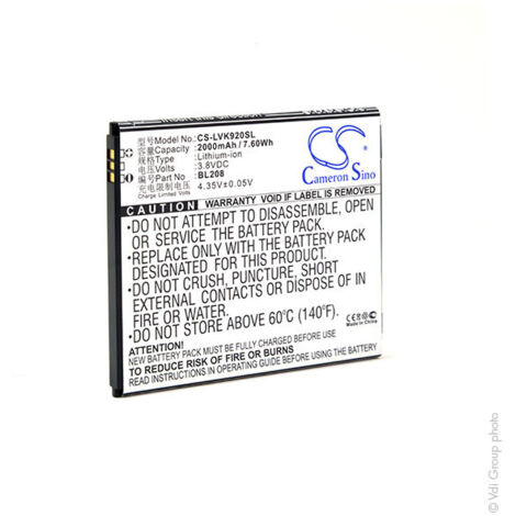 NX - Batterie téléphone, smartphone, GSM pour Lenovo 3.8V 2000mAh - BL208 (1/5)