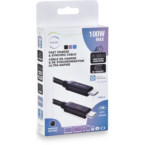 CABLE CHARGE & SYNCHRO POWER DELIVERY USB-C VERS TYPE-C 1M NOIR