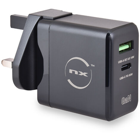 NX - Chargeur rapide GaN 65W USB-A et USB-C prise UK (1/4)
