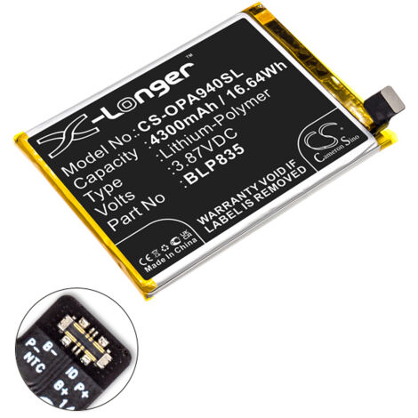 NX - Batterie téléphone, smartphone, GSM pour Oppo 3.87V 4300mAh - BLP835 (1/4)