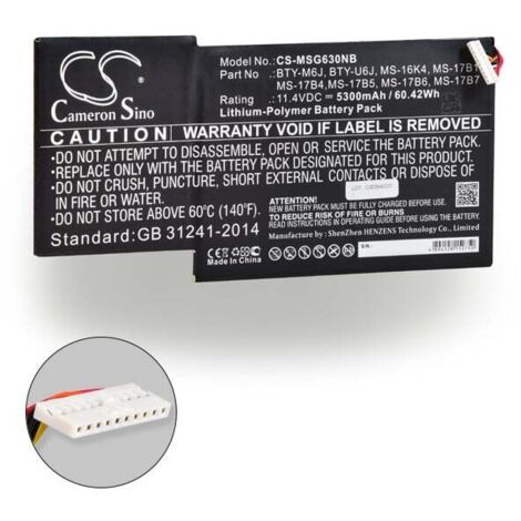 NX - Batterie ordinateur portable compatible MSI 11.4V 5300mAh - BTY-M6JBTY-U6J (1/3)
