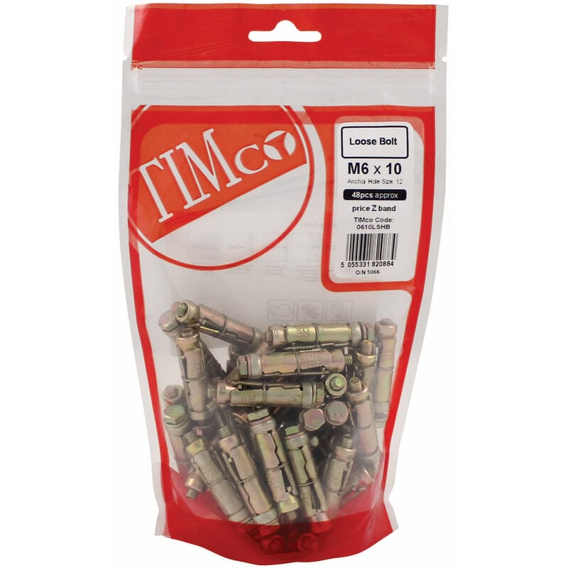 TIMco Shield Anchor Loose Bolts Yellow M6 x 50mm 48 Pack