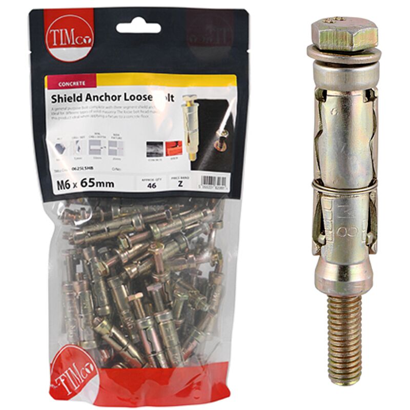 Timco Shield Anchors Loose Bolt Gold M6:25L (M6 x 65) (46 pack)