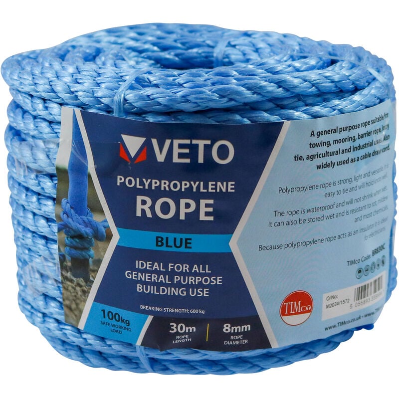 Timco Blue Polypropylene Rope - Coil 8mm x 30m (1 Pack)