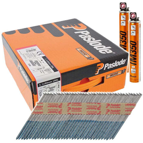 Paslode IM350+ Nails & Fuel Cells Trade Pack Unilock Shank Hot Dipped Galvanised - 3.1 x 90/2CFC (1/4)