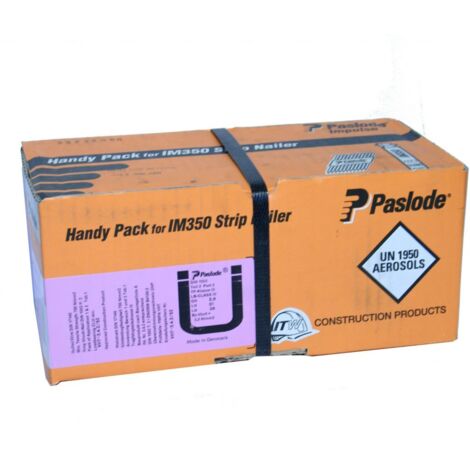 Paslode IM350+ Nails & Fuel Cells Retail Pack Ring Shank Galvanised + - 2.8 x 63/1CFC